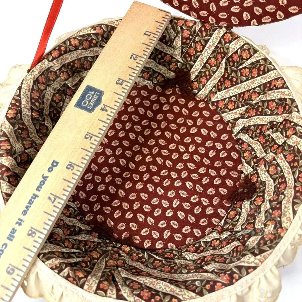 Calico Floral Quilted Sewing Box w/Eyelet Lace Mid-Century Craft Basket Vintage